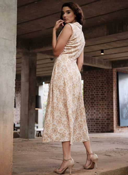 Printed Mock Button Extended Sleeve Dress