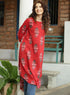 Round Neck Printed Half Sleeve Red Kurtha