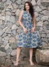 Blue Printed Front Buttoned Cotton Dress