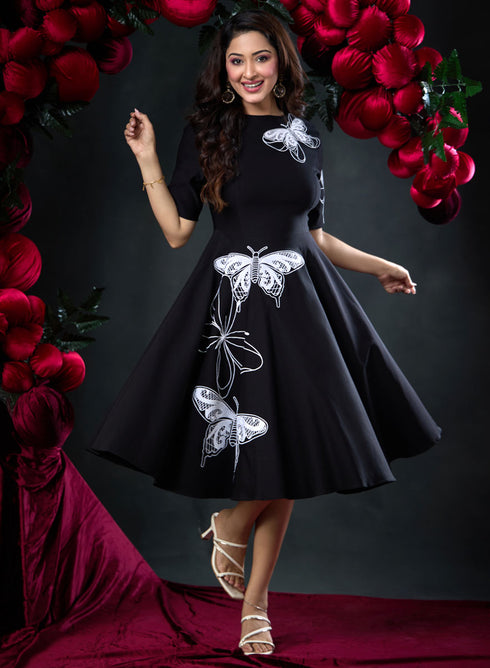 Butterfly Embroidered Short Sleeve Dress