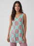 Curved V-neck Sleeveless Block-Printed Kurtha Top