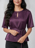 Purple Flared Sleeve Waist Tie Top