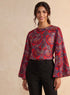 Red Base Printed Sleeve Flared Top