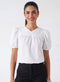 White Slight V Neck Cotton Top
