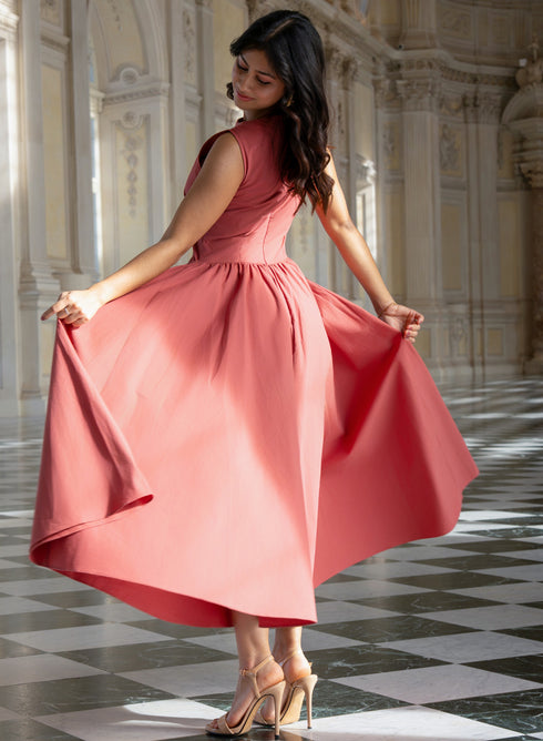 Side Gathered Sleeveless Cotton Dress