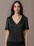 Black Lace Detail Buttoned Satin Top