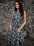 Blue Printed Front Buttoned Cotton Dress