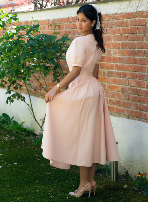 Pink Sleeve Detailed Cotton Dress