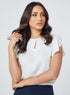 Petal Sleeve Solid Formal White Top