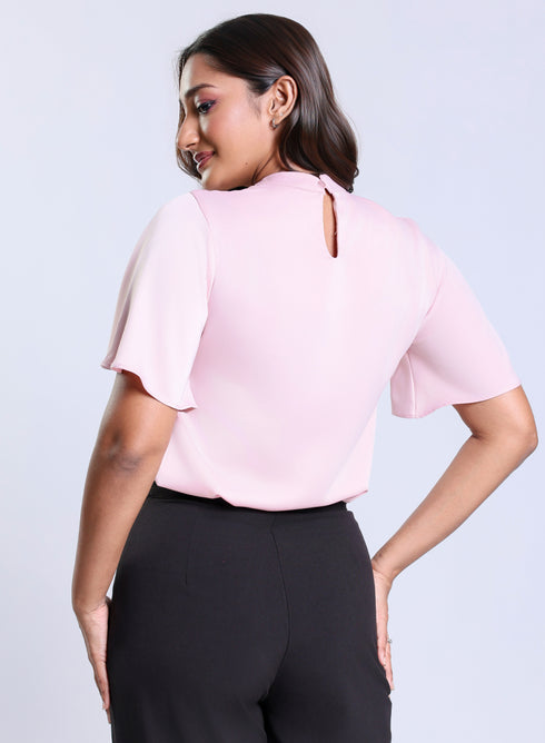 Flared Chiffon Collared Pink Top