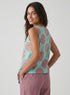 Curved V-neck Sleeveless Block-Printed Kurtha Top