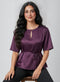 Purple Flared Sleeve Waist Tie Top