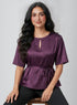 Purple Flared Sleeve Waist Tie Top