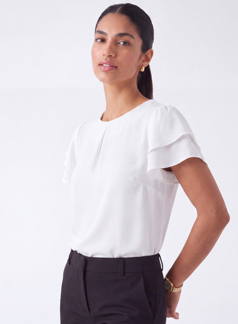 Double Flared Sleeve Top - Off White