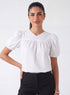 White Slight V Neck Cotton Top