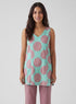 Curved V-neck Sleeveless Block-Printed Kurtha Top