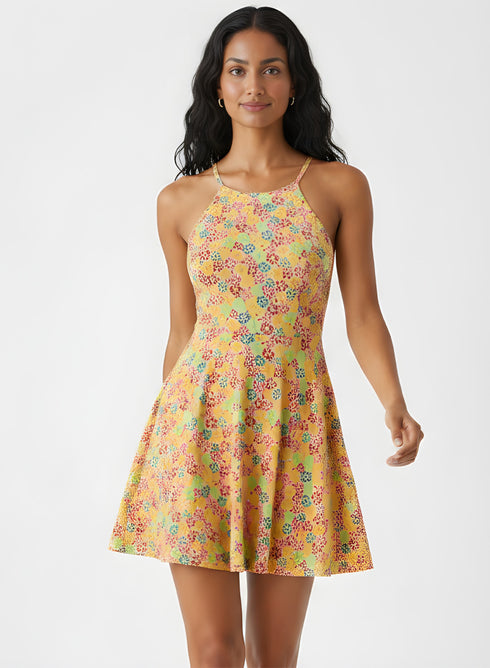 Halter Neck Skater Printed Dress