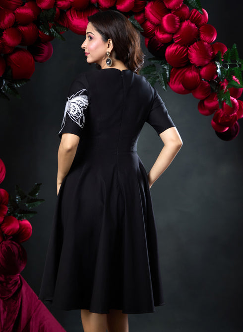 Butterfly Embroidered Short Sleeve Dress