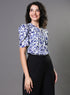 Blue Floral Printed Front Knot Top