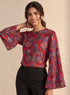 Red Base Printed Sleeve Flared Top