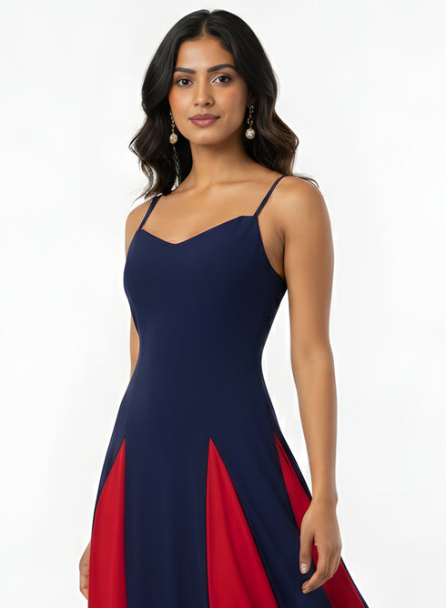 Contrast Panel Deep Sweetheart Blue Dress