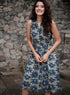 Blue Printed Front Buttoned Cotton Dress