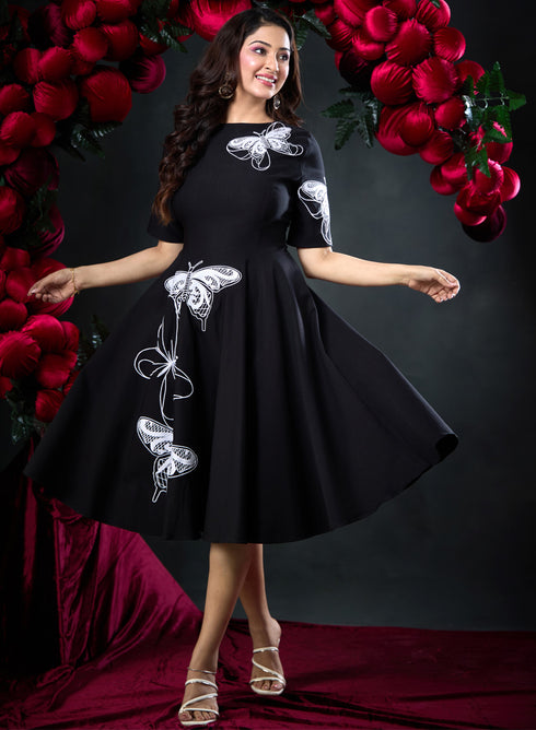 Butterfly Embroidered Short Sleeve Dress