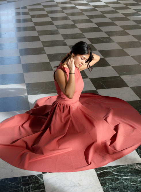 Side Gathered Sleeveless Cotton Dress