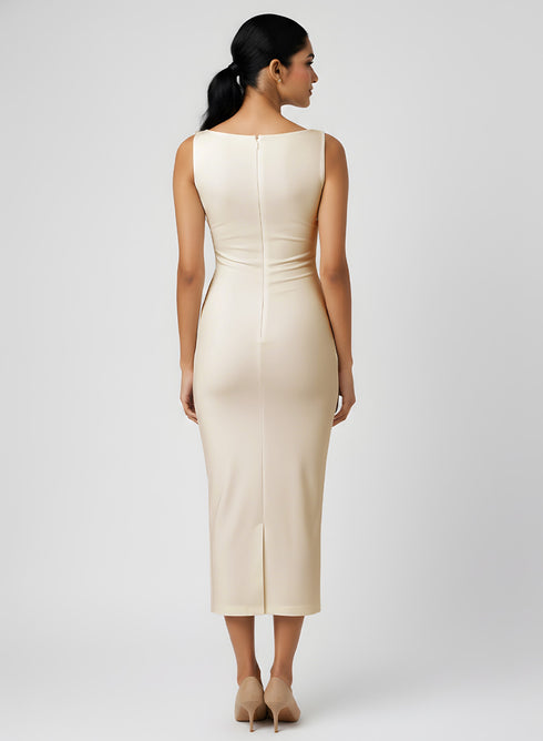 Beige Sleeveless High Neck Bodycon Dress