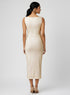 Beige Sleeveless High Neck Bodycon Dress