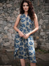 Blue Printed Front Buttoned Cotton Dress