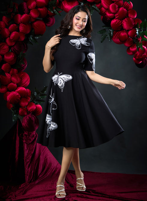 Butterfly Embroidered Short Sleeve Dress