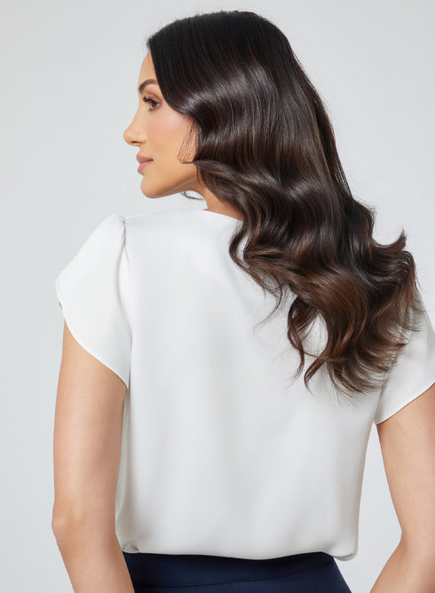 Petal Sleeve Solid Formal White Top