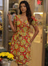 Yellow Floral Printed Short Sleeve Dress