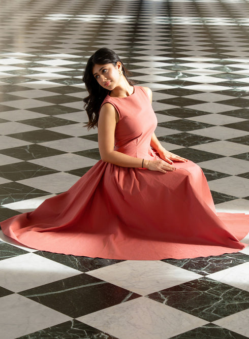 Side Gathered Sleeveless Cotton Dress