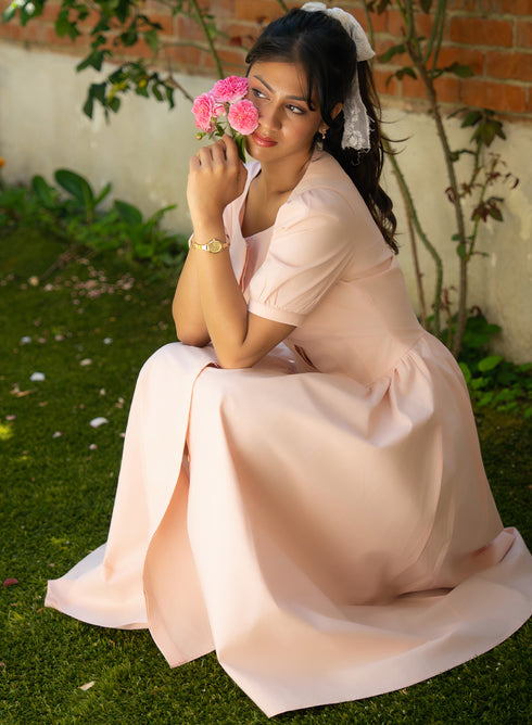 Pink Sleeve Detailed Cotton Dress