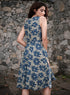 Blue Printed Front Buttoned Cotton Dress