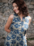 Blue Printed Front Buttoned Cotton Dress