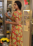 Yellow Floral Printed Short Sleeve Dress
