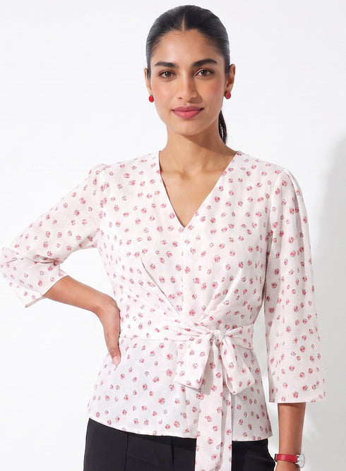 Micro Printed Waist Tie Top