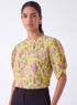 Sleeve Detailed Chiffon Yellow Printed Top