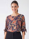 Printed Sleeve Tie Chiffon Top