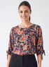 Printed Sleeve Tie Chiffon Top