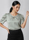 Dark Teal Front Detail Satin Top