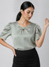 Dark Teal Front Detail Satin Top