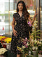 Black Printed Collar Flared Chiffon Dress