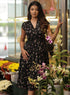 Black Printed Collar Flared Chiffon Dress