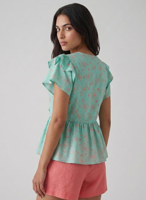 Double Flared Block Printed Top