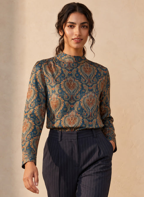 Green Printed Long Sleeve Chiffon Top