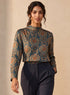 Green Printed Long Sleeve Chiffon Top
